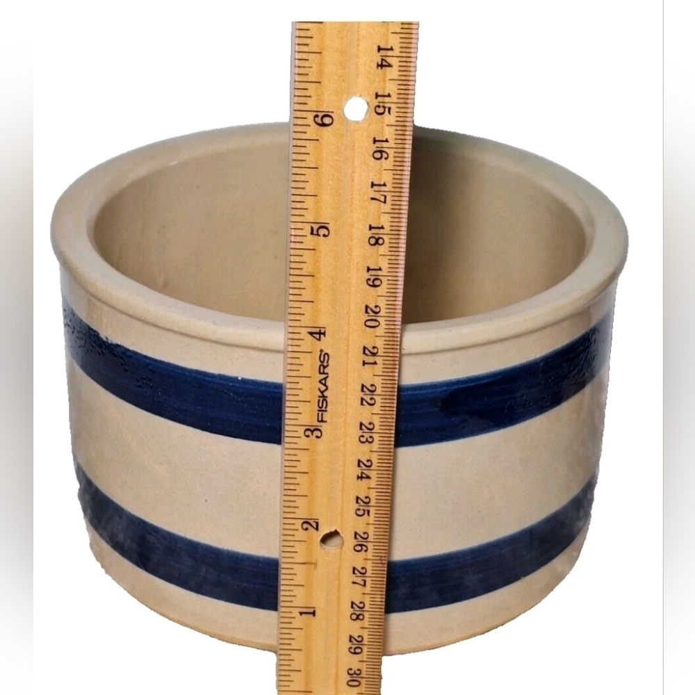 Ransbottom Roseville RRP Co Blue Stripe Pottery Crock #303-B 4h x 6w - Picture 5 of 9